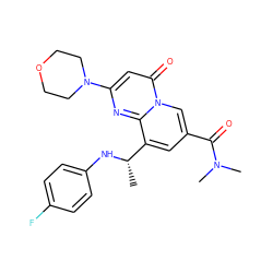 C[C@H](Nc1ccc(F)cc1)c1cc(C(=O)N(C)C)cn2c(=O)cc(N3CCOCC3)nc12 ZINC000299830900