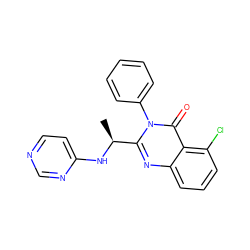 C[C@H](Nc1ccncn1)c1nc2cccc(Cl)c2c(=O)n1-c1ccccc1 ZINC000653899359