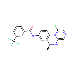 C[C@H](Nc1cncc(Cl)n1)c1cccc(NC(=O)c2cccc(C(F)(F)F)c2)c1 ZINC000040915350