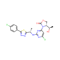 C[C@H](Nc1nc(Cl)cc(N2C(=O)OC[C@@H]2[C@@H](C)O)n1)c1nnc(-c2ccc(Cl)cc2)s1 ZINC000221672269