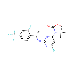 C[C@H](Nc1nc(F)cc(N2C(=O)OCC2(C)C)n1)c1ccc(C(F)(F)F)cc1F ZINC000142066207