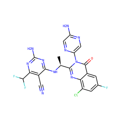 C[C@H](Nc1nc(N)nc(C(F)F)c1C#N)c1nc2c(Cl)cc(F)cc2c(=O)n1-c1cnc(N)cn1 ZINC001772602193