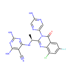 C[C@H](Nc1nc(N)nc(N)c1C#N)c1nc2c(Cl)cc(F)cc2c(=O)n1-c1cnc(N)cn1 ZINC001772622260