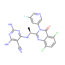 C[C@H](Nc1nc(N)nc(N)c1C#N)c1nc2c(Cl)ccc(Cl)c2c(=O)n1-c1cncc(F)c1 ZINC000220851178