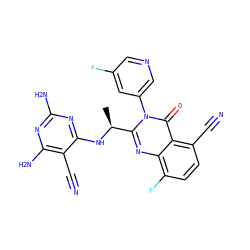 C[C@H](Nc1nc(N)nc(N)c1C#N)c1nc2c(F)ccc(C#N)c2c(=O)n1-c1cncc(F)c1 ZINC000220863283