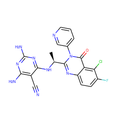 C[C@H](Nc1nc(N)nc(N)c1C#N)c1nc2ccc(F)c(Cl)c2c(=O)n1-c1cccnc1 ZINC000220853414