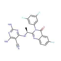 C[C@H](Nc1nc(N)nc(N)c1C#N)c1nc2ccc(F)cc2c(=O)n1-c1cc(F)cc(F)c1 ZINC000209546888