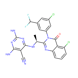 C[C@H](Nc1nc(N)nc(N)c1C#N)c1nc2cccc(Cl)c2c(=O)n1-c1cc(Cl)cc(C(F)F)c1 ZINC000219330519