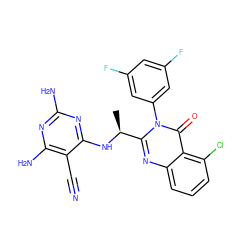 C[C@H](Nc1nc(N)nc(N)c1C#N)c1nc2cccc(Cl)c2c(=O)n1-c1cc(F)cc(F)c1 ZINC000209657613