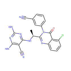 C[C@H](Nc1nc(N)nc(N)c1C#N)c1nc2cccc(Cl)c2c(=O)n1-c1cccc(C#N)c1 ZINC000209553968