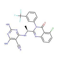 C[C@H](Nc1nc(N)nc(N)c1C#N)c1nc2cccc(Cl)c2c(=O)n1-c1cccc(C(F)(F)F)c1 ZINC000209607367