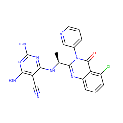 C[C@H](Nc1nc(N)nc(N)c1C#N)c1nc2cccc(Cl)c2c(=O)n1-c1cccnc1 ZINC001772590169