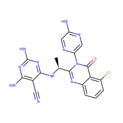 C[C@H](Nc1nc(N)nc(N)c1C#N)c1nc2cccc(Cl)c2c(=O)n1-c1cnc(N)cn1 ZINC001772593610