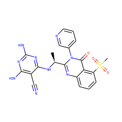 C[C@H](Nc1nc(N)nc(N)c1C#N)c1nc2cccc(S(C)(=O)=O)c2c(=O)n1-c1cccnc1 ZINC000220883353