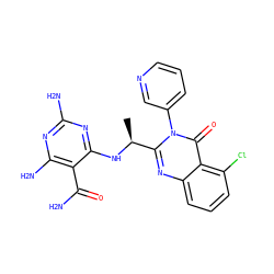 C[C@H](Nc1nc(N)nc(N)c1C(N)=O)c1nc2cccc(Cl)c2c(=O)n1-c1cccnc1 ZINC000220859622