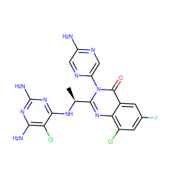 C[C@H](Nc1nc(N)nc(N)c1Cl)c1nc2c(Cl)cc(F)cc2c(=O)n1-c1cnc(N)cn1 ZINC001772609886