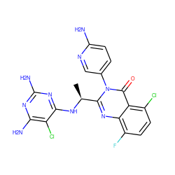 C[C@H](Nc1nc(N)nc(N)c1Cl)c1nc2c(F)ccc(Cl)c2c(=O)n1-c1ccc(N)nc1 ZINC000220871340