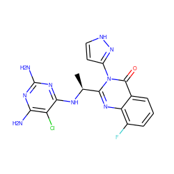 C[C@H](Nc1nc(N)nc(N)c1Cl)c1nc2c(F)cccc2c(=O)n1-c1cc[nH]n1 ZINC001772654206