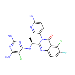 C[C@H](Nc1nc(N)nc(N)c1Cl)c1nc2ccc(F)c(Cl)c2c(=O)n1-c1ccc(N)nc1 ZINC000220877654