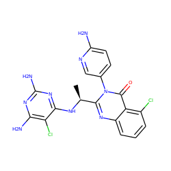 C[C@H](Nc1nc(N)nc(N)c1Cl)c1nc2cccc(Cl)c2c(=O)n1-c1ccc(N)nc1 ZINC000220868494