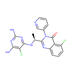 C[C@H](Nc1nc(N)nc(N)c1Cl)c1nc2cccc(Cl)c2c(=O)n1-c1cccnc1 ZINC000220859879