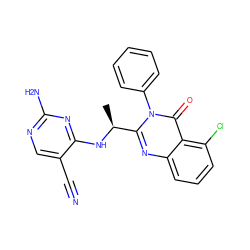 C[C@H](Nc1nc(N)ncc1C#N)c1nc2cccc(Cl)c2c(=O)n1-c1ccccc1 ZINC000205731985