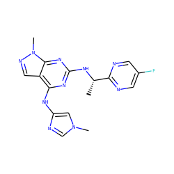 C[C@H](Nc1nc(Nc2cn(C)cn2)c2cnn(C)c2n1)c1ncc(F)cn1 ZINC000068204695