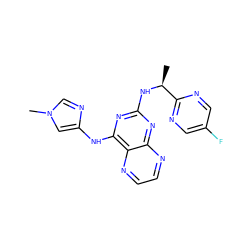 C[C@H](Nc1nc(Nc2cn(C)cn2)c2nccnc2n1)c1ncc(F)cn1 ZINC000103260261