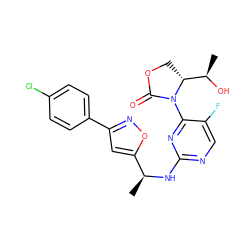 C[C@H](Nc1ncc(F)c(N2C(=O)OC[C@@H]2[C@@H](C)O)n1)c1cc(-c2ccc(Cl)cc2)no1 ZINC000221672896