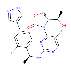 C[C@H](Nc1ncc(F)c(N2C(=O)OC[C@@H]2[C@@H](C)O)n1)c1ccc(-c2cn[nH]c2)cc1F ZINC000221675413