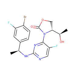 C[C@H](Nc1ncc(F)c(N2C(=O)OC[C@@H]2[C@@H](C)O)n1)c1ccc(Br)c(F)c1 ZINC000221677260