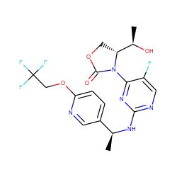 C[C@H](Nc1ncc(F)c(N2C(=O)OC[C@@H]2[C@@H](C)O)n1)c1ccc(OCC(F)(F)F)nc1 ZINC000217400962