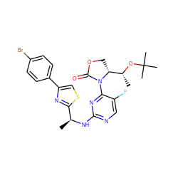 C[C@H](Nc1ncc(F)c(N2C(=O)OC[C@@H]2[C@@H](C)OC(C)(C)C)n1)c1nc(-c2ccc(Br)cc2)cs1 ZINC000226137609