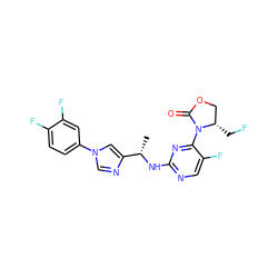 C[C@H](Nc1ncc(F)c(N2C(=O)OC[C@@H]2CF)n1)c1cn(-c2ccc(F)c(F)c2)cn1 ZINC000221681646