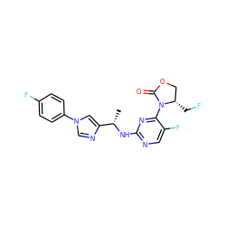 C[C@H](Nc1ncc(F)c(N2C(=O)OC[C@@H]2CF)n1)c1cn(-c2ccc(F)cc2)cn1 ZINC000221681562