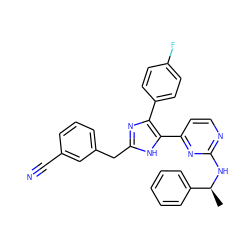 C[C@H](Nc1nccc(-c2[nH]c(Cc3cccc(C#N)c3)nc2-c2ccc(F)cc2)n1)c1ccccc1 ZINC000040933830