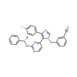 C[C@H](Nc1nccc(-c2c(-c3ccc(F)cc3)ncn2Cc2cccc(C#N)c2)n1)c1ccccc1 ZINC000040936442