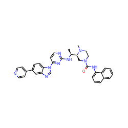 C[C@H](Nc1nccc(-n2cnc3cc(-c4ccncc4)ccc32)n1)[C@@H]1CN(C(=O)Nc2cccc3ccccc23)CCN1C ZINC000095536738