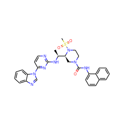 C[C@H](Nc1nccc(-n2cnc3ccccc32)n1)[C@@H]1CN(C(=O)Nc2cccc3ccccc23)CCN1S(C)(=O)=O ZINC000049694840