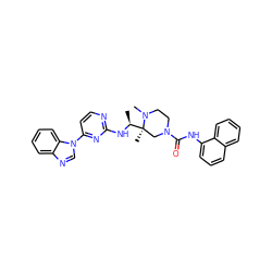 C[C@H](Nc1nccc(-n2cnc3ccccc32)n1)[C@]1(C)CN(C(=O)Nc2cccc3ccccc23)CCN1C ZINC000045253126