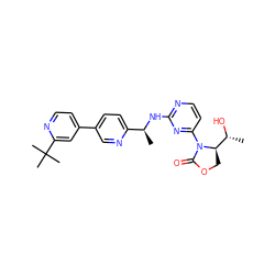 C[C@H](Nc1nccc(N2C(=O)OC[C@@H]2[C@@H](C)O)n1)c1ccc(-c2ccnc(C(C)(C)C)c2)cn1 ZINC000221663832