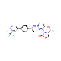 C[C@H](Nc1nccc(N2C(=O)OC[C@@H]2[C@@H](C)O)n1)c1ccc(-c2ccnc(C(F)(F)F)c2)cn1 ZINC000221663399