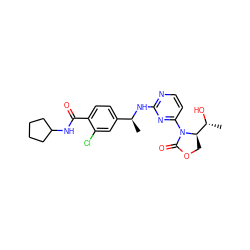 C[C@H](Nc1nccc(N2C(=O)OC[C@@H]2[C@@H](C)O)n1)c1ccc(C(=O)NC2CCCC2)c(Cl)c1 ZINC000221915402