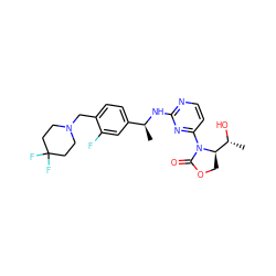 C[C@H](Nc1nccc(N2C(=O)OC[C@@H]2[C@@H](C)O)n1)c1ccc(CN2CCC(F)(F)CC2)c(F)c1 ZINC000221663191