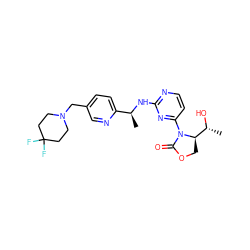 C[C@H](Nc1nccc(N2C(=O)OC[C@@H]2[C@@H](C)O)n1)c1ccc(CN2CCC(F)(F)CC2)cn1 ZINC000221665083