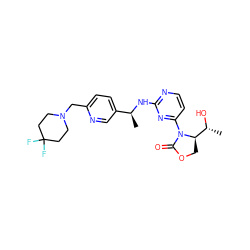 C[C@H](Nc1nccc(N2C(=O)OC[C@@H]2[C@@H](C)O)n1)c1ccc(CN2CCC(F)(F)CC2)nc1 ZINC001772645503