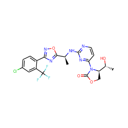 C[C@H](Nc1nccc(N2C(=O)OC[C@@H]2[C@@H](C)O)n1)c1nc(-c2ccc(Cl)cc2C(F)(F)F)no1 ZINC000221669548