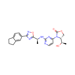 C[C@H](Nc1nccc(N2C(=O)OC[C@@H]2[C@@H](C)O)n1)c1nc(-c2ccc3c(c2)CCC3)no1 ZINC000221681238