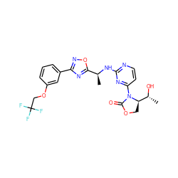 C[C@H](Nc1nccc(N2C(=O)OC[C@@H]2[C@@H](C)O)n1)c1nc(-c2cccc(OCC(F)(F)F)c2)no1 ZINC000221671509