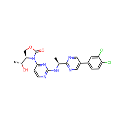 C[C@H](Nc1nccc(N2C(=O)OC[C@@H]2[C@@H](C)O)n1)c1ncc(-c2ccc(Cl)c(Cl)c2)cn1 ZINC000218141626